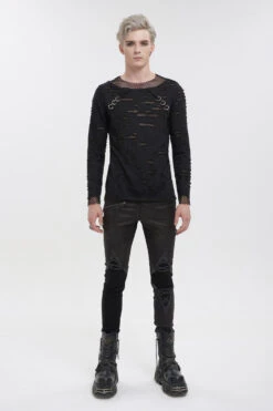 Black Diamond Mesh Irregular Hole Long-Sleeved Men's Punk T-Shirt -LolitaInside 2853cfa52391ddae3c321ca4590ca72b