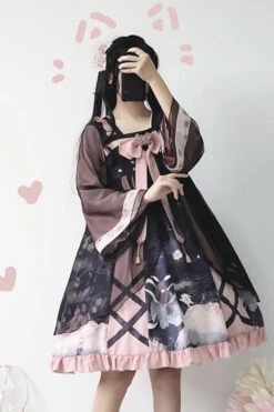 Black/Pink Chinese Style Long Sleeves Chest Bow Chiffon Sweet Lolita OP Dress 8 Black/Pink Chinese Style Long Sleeves Chest Bow Chiffon Sweet Lolita OP Dress -LolitaInside 28a2fffd97865bcfce42ef669f0dc40e