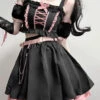 Black/Pink Tie Bow Gothic Sweet Lolita Strapless Skirt Dress 2 Pieces Set -LolitaInside 29fb2a9bae51c100f75b0395ca4e8677