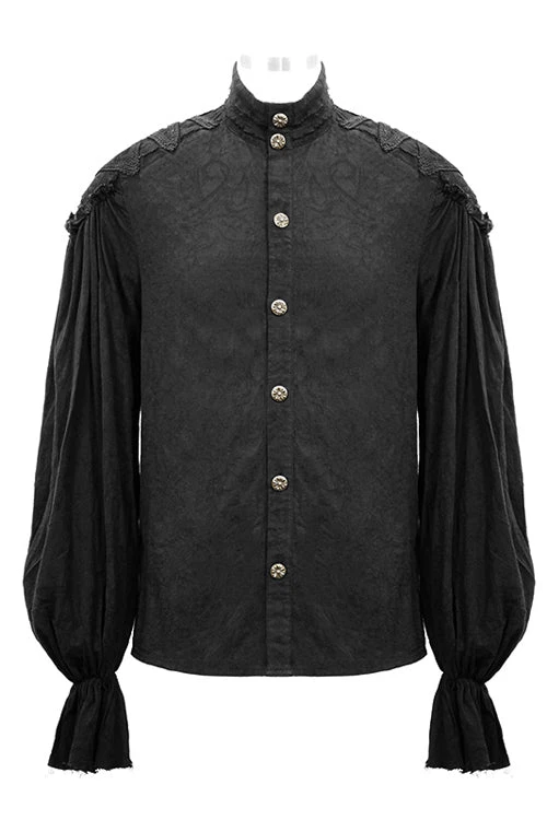 Black Straight Collar Puff Sleeve Jacquard Mens Punk Blouse 6 Black Straight Collar Puff Sleeve Jacquard Mens Punk Blouse - Image 4