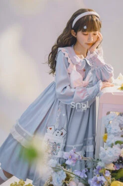 Blue Doll Collar Single Breasted Princess Sleeves High Waist Magic Playing Cards Sweet Lolita OP Dress -LolitaInside 2aa09adc8679b85be6953ac46f8f88a9