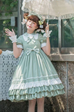 Green Short Sleeves High Waisted Bowknot Multi-Layer Classic Lolita Jsk Dress -LolitaInside 2aaf6cd81ef6f073ca3e43f62f3f3095