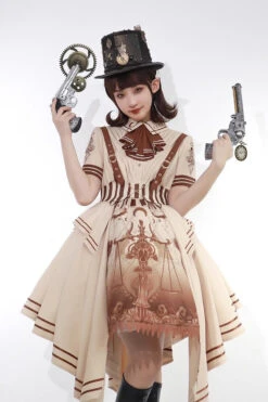Brown Short Sleeves Libra Print Punk Vintage Lolita Dress -LolitaInside 2abea32500d66a1329e3e4b59a9909dc