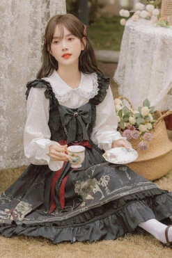 Black Ruffled Strap Court Print Front And Back Bow Classic Lolita JSK Dress -LolitaInside 2b35c4540d9d5ea82c70eab6fa624710 de6a0a0b a65b 4151 829f e9c120ae65d7