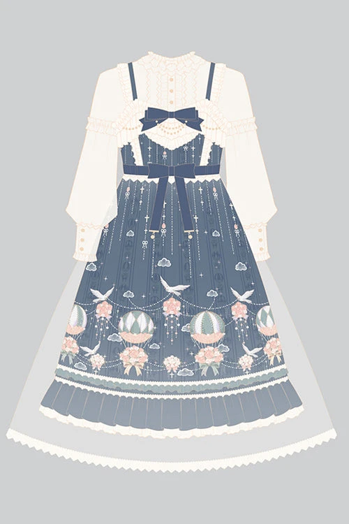 Blue Chiffon Flower Wedding Wearing Veil Princess Sweet Lolita JSK Dress 9 Blue Chiffon Flower Wedding Wearing Veil Princess Sweet Lolita JSK Dress - Image 7