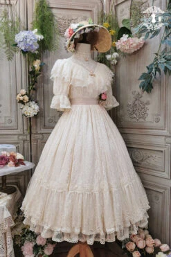 Elegant Vintage Rose Print Multi-Layer Ruffled Sweet Lolita OP Dress -LolitaInside 2bc352f6adb4abca27b13436f15bd7b9