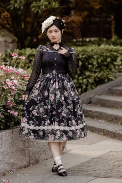 Black Elegant Vintage French Rose Floral Print V Collar Sleeveless Ruffled Classic Lolita JSK Dress 16 Black Elegant Vintage French Rose Floral Print V Collar Sleeveless Ruffled Classic Lolita JSK Dress -LolitaInside 2c0d45367008ef4f348fd187b01c7c24