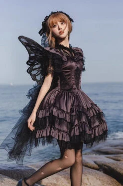 Black/Purple Silent Melody Ballet Style Halter Boat Neck Short Sleeves Gothic Lolita Dress -LolitaInside 2c168c0c0e618030e4d401b1c5d2f0dc