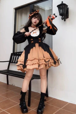 Orange Halloween Starry Night Witch Multi-layer Ruffle Sweet Lolita Jsk Dress