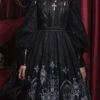 Dark Black Eye Of Red Heart Print Square Collar Cross High Waisted Gothic Lolita Jsk Dress -LolitaInside 2c6849ec59e9d924bbc2f337f3aaffcd