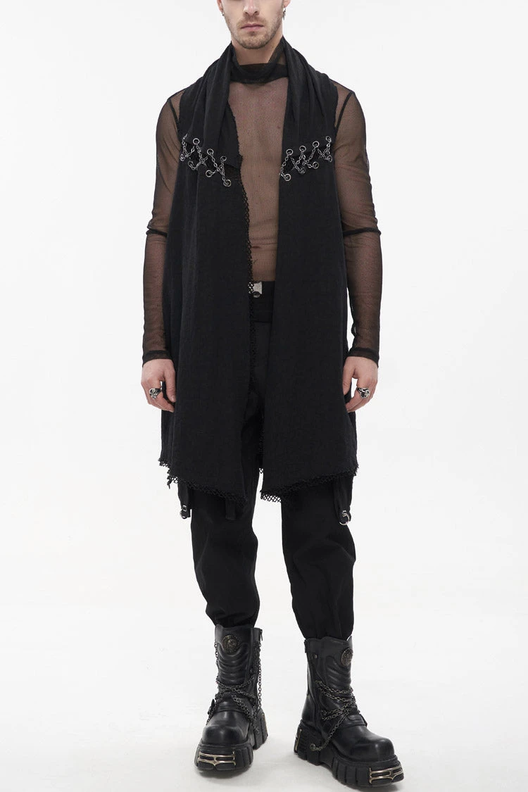 Black Aluminum Chain Stitching Design Distressed Cotton Linen All Seasons Men's Punk Vest 3 Black Aluminum Chain Stitching Design Distressed Cotton Linen All Seasons Men's Punk Vest