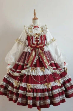 Wine Hanayome Bowknot Princess Multi-Layer Ruffled Sweet Lolita JSK Dress