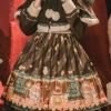 Brown Christmas Gift Print Long Sleeve Sweet Lolita OP Dress