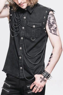Black Rock Unedged Sleeveless Faded Mens Punk Blouse