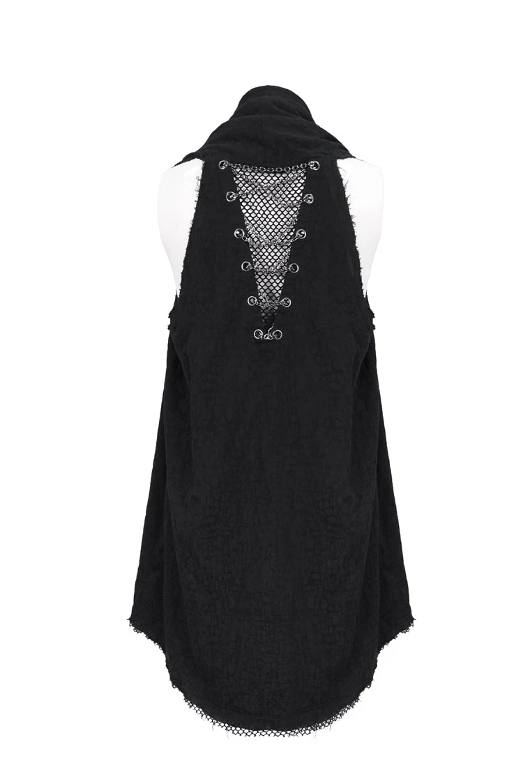 Black Aluminum Chain Stitching Design Distressed Cotton Linen All Seasons Men's Punk Vest 11 Black Aluminum Chain Stitching Design Distressed Cotton Linen All Seasons Men's Punk Vest - Image 9