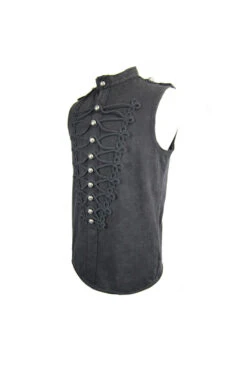 Black Military Uniform Style Chest Chinese Frog Button Sleeveless Men's Punk T-Shirt -LolitaInside 2f99cb87962ffa700d83d4fc404f8daa