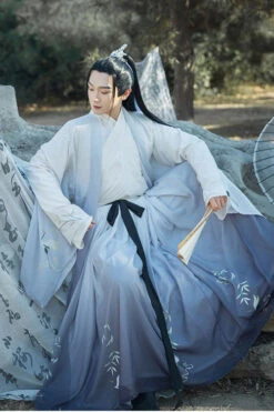 Gray Transition Chiffon Wide Sleeves Chinese Style Three Piece Suit Classic Mens Hanfu -LolitaInside 2fadd3bc242f2e3fd5715b9d2475d9e4