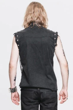 Black Rock Unedged Sleeveless Faded Mens Punk Blouse -LolitaInside 30657ecc4107ac8957e2143857fc6ffa