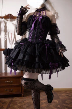 Black Purple Tube Top Sleeveless Blowknot Ruffled Gothic Lolita Tiered Dress -LolitaInside 3174519b13ae482c565943a2f0ca9263