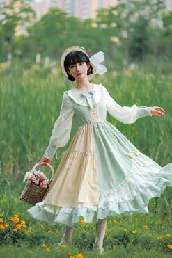 Multi-Color Plaid Print Stitching Ruffle Long Sleeves Sweet Lolita Dress -LolitaInside 317ec7c7ee6097936af59918e2b3aee1