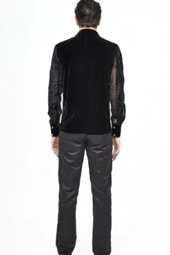 Black Striped Velvet Fold Mushroom Metal Buckles Long Sleeve Irregular Men's Gothic Shirt -LolitaInside 31d3ae8b674daa852736563bd4e9957d