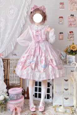 Pink Sleeveless High Waisted Rabbit Print Ruffle Bowknot Sweet Lolita Jsk Dress -LolitaInside 3248787fc59d490fdbace8561f5fd2a9