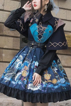 Dark Bule Sea Of Abyss Japanese Style Ruffled Classic Lolita JSK Dress