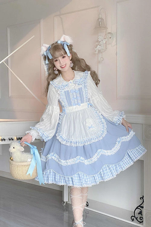 Blue Lapel Collar Bowknot Multi-Layer Ruffled Sweet Lolita JSK Dress 4 Blue Lapel Collar Bowknot Multi-Layer Ruffled Sweet Lolita JSK Dress - Image 2