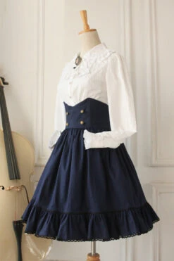 Dark Blue Vintage College Style High Waisted Fishbone Gothic Lolita Skirt Dress -LolitaInside 33ecbb599d9136023d8cffd62e6f3d03 5a268d91 6fa6 416e 9bfa c48732ffcf58