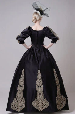 Boat Neck Half Sleeves High Waisted Three Dimensional Golden Floral Hollow Print Victorian Lolita Prom Dress -LolitaInside 341085d4957abdbfe30057fef60fc041