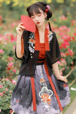 Black Chinese Style Song Dynasty Spring And Summer Three Piece Sweet Hanfu Dress -LolitaInside 345627aa28f3d7166866b4dee5600221