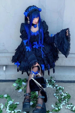 Black/Blue Puff Short Sleeves Princess Gothic Lolita Tiered Dress 14 Black/Blue Puff Short Sleeves Princess Gothic Lolita Tiered Dress -LolitaInside 345a0c8f04ba9ac11d50ca0129286371