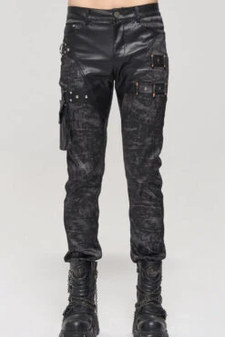 Black Punk Do Old Print Detachable Multi-Pocket Splicing Metal Rivet Decoration Men's Long Pants