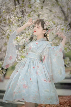 Japanese Trumpet Sleeves Lace Ruffled Cherry Blossom Print Sweet Lolita OP Dress -LolitaInside 34c4dda4185beb75e58f434d2b111478