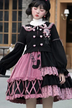 Red/Black Ruffle Stitching Vintage Sweet Lolita Dress -LolitaInside 34e40c1db48148eed2e2bf79f3bfddda