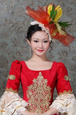 Red Multi-Layer Trumpet Sleeves Half Sleeves High Waisted Embroidery Print Victorian Lolita Prom Dress -LolitaInside 34eea67e690b3d72071d247356f3b2d3