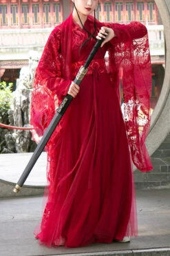 Red Chinese Style Chivalrous Female Plus Size Sweet Hanfu Dress