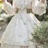 Beige Lace Round Collar Ruffled Lantern Sleeves Fresh Floral Print Sweet Lolita OP Dress -LolitaInside 3529fae580313dc367cd4c872e83f95a