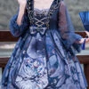 Dark Blue Unicorn Print Long Sleeves High Waisted Ruffled Classic Lolita OP Dress 1 Dark Blue Unicorn Print Long Sleeves High Waisted Ruffled Classic Lolita OP Dress -LolitaInside 35c0b2a690cb9cf790486ac7bcbe7349