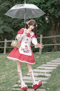 Red/White Doll Collar Short Sleeves Mushroom Princess Print Polka Dots Ruffle Sweet Lolita Dress -LolitaInside 36819dbe1f923dc1d779014b0bd51c52