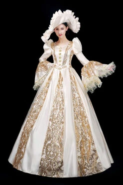 Trumpet Sleeves Long Sleeves Golden Floral Hollow Print Victorian Lolita Prom Dress -LolitaInside 371cdd149d48a681d13fe4b0fae1f05b