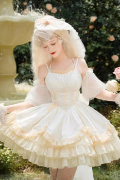 White Gorgeous French Court Ruffle Princess Sweet Lolita Tiered Dress -LolitaInside 372469c483f7ed12cf574f7b2509827e
