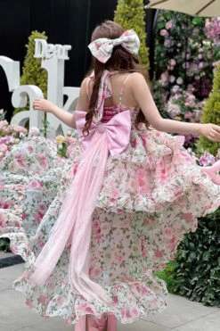 Pink Multi-Color Rose Print Sleeveless Sweet Lolita Strapless Dress -LolitaInside 3729e816b6ad5eacf2f9b9b9b9d41a79