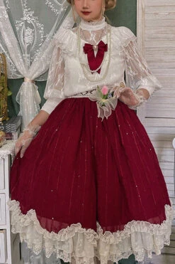 Wine Elegant Vintage Tulip Multi-Layer Ruffled Classic Lolita Skirt Dress