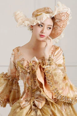 Beige/Golden Trumpet Sleeves High Waisted Embroidery Print Bowknot Multi-Layer Victorian Lolita Prom Dress -LolitaInside 3882bb40cddad25a1b43e248197fd4bb