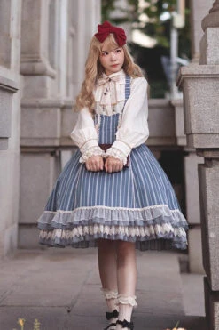 Blue Multi-layer Stripe Print Ruffle Sweet Lolita Jsk Dress -LolitaInside 38e3db5fccc5b77051ab889ff814ca1b
