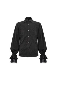 Black Lapel Collar Puff Sleeved Lace Hem Men's Gothic Shirt -LolitaInside 395a37af309d7951fd246cedc3712906