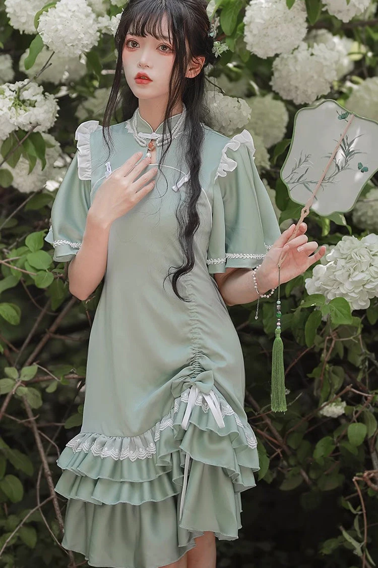 Green Han Element Chinese Style Cheongsam Sweet Lolita Dress 4 Green Han Element Chinese Style Cheongsam Sweet Lolita Dress - Image 2