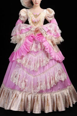 Trumpet Sleeves High Waisted Ruffled Multi-Layer Hollow Embroidery Print Victorian Lolita Prom Dress