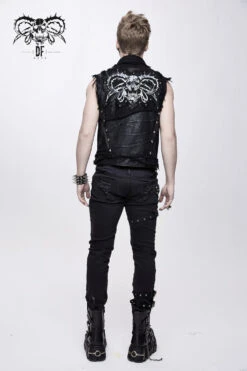 Black Heavy Metal Rivet Back Printed Coarse Twill Worn Out Men's Punk Waistcoat -LolitaInside 39bddc2e6e84eec3dcb9a77019f7a6eb